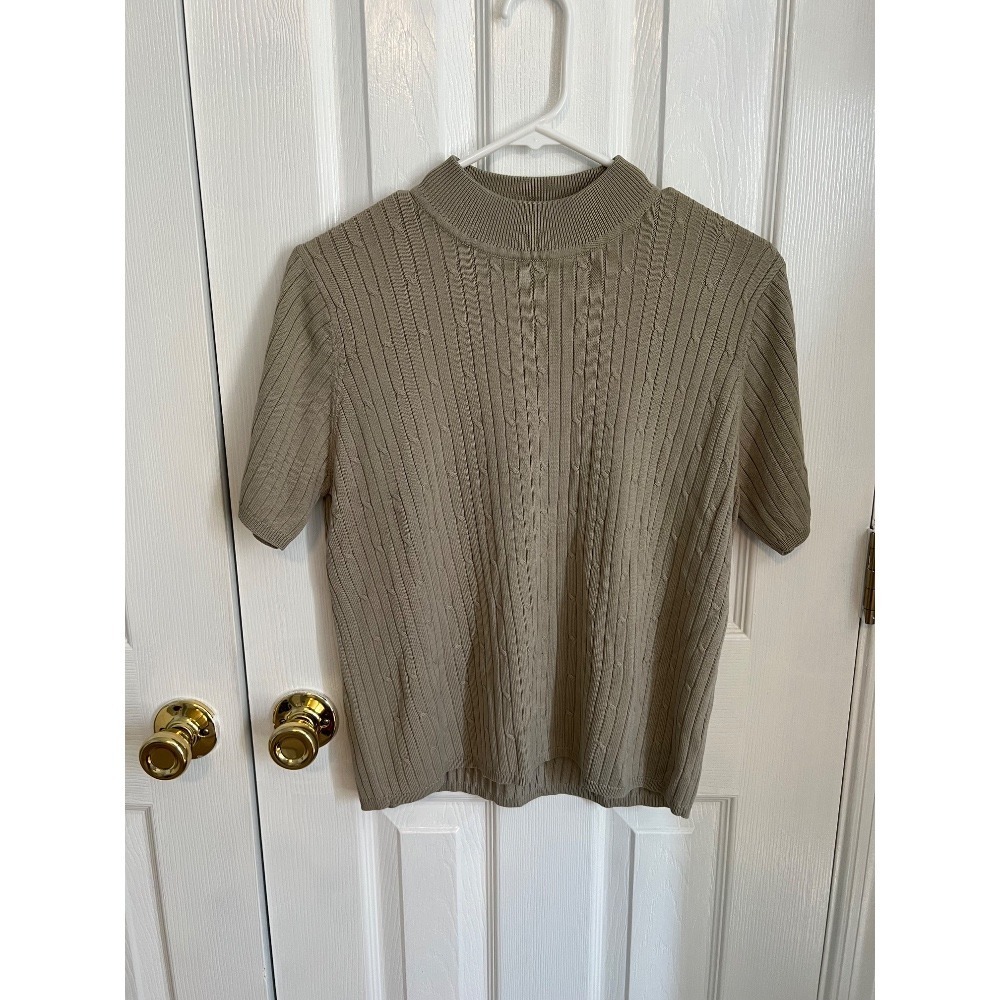 Laura‎ Scott Womens Large Acrylic Light Green Short Sleeve Fitted Ribbed Shirt